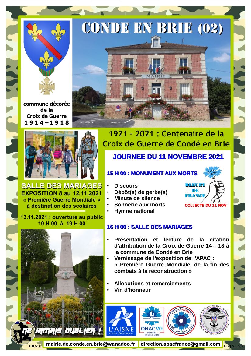 Célébration du 11 novembre 2021 - Centenaire de la croix de guerre de Condé-en-Brie