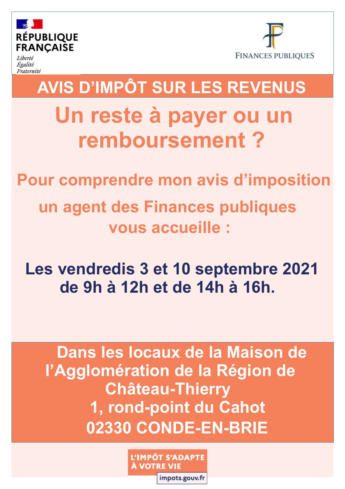 Permanence 2021 DDFIP avis d'impôt sur les revenus